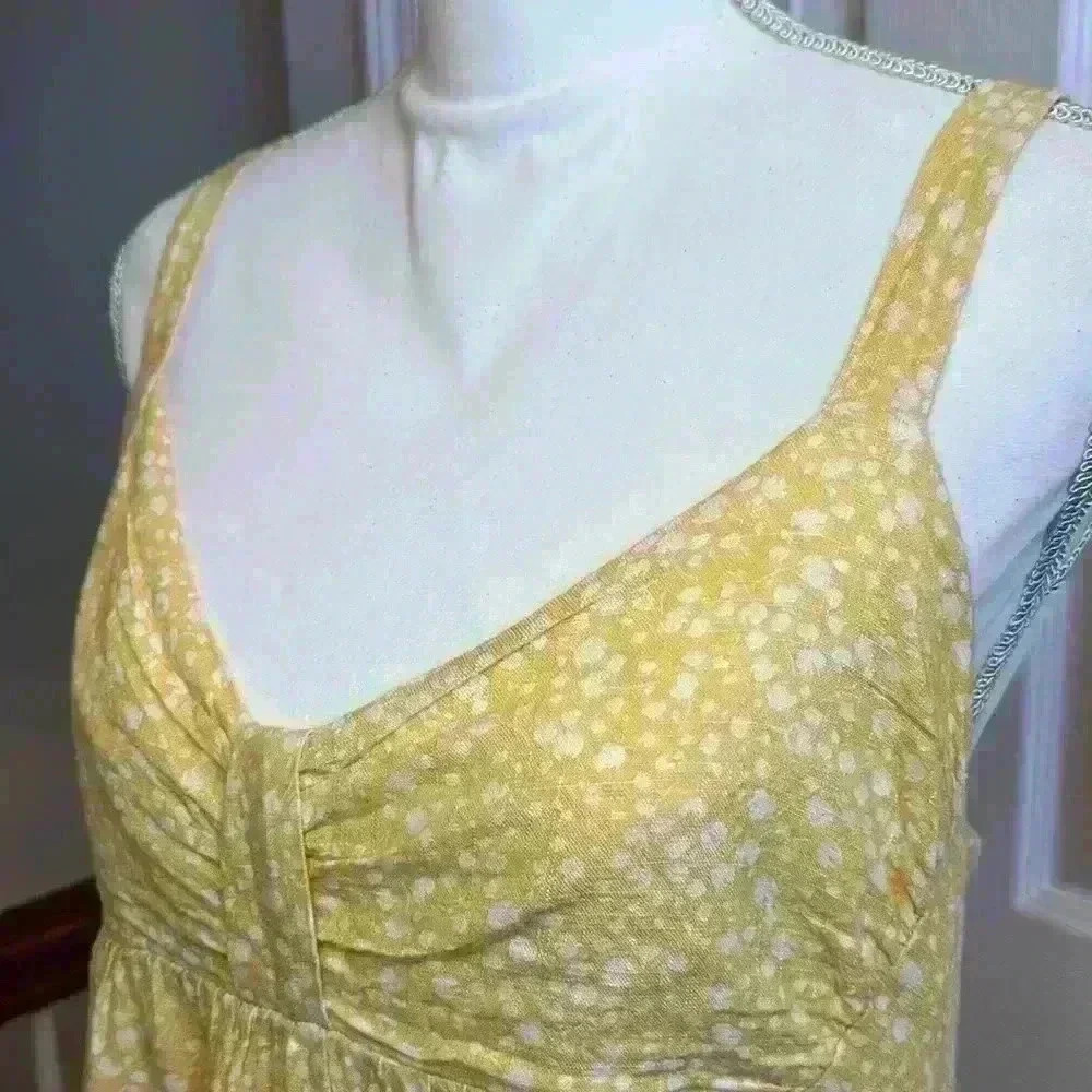 LUSH. Yellow/White Floral Sundress. 70% Linen. Lined. Mini. Elastic Back Wm Sz L - Picture 3 of 13